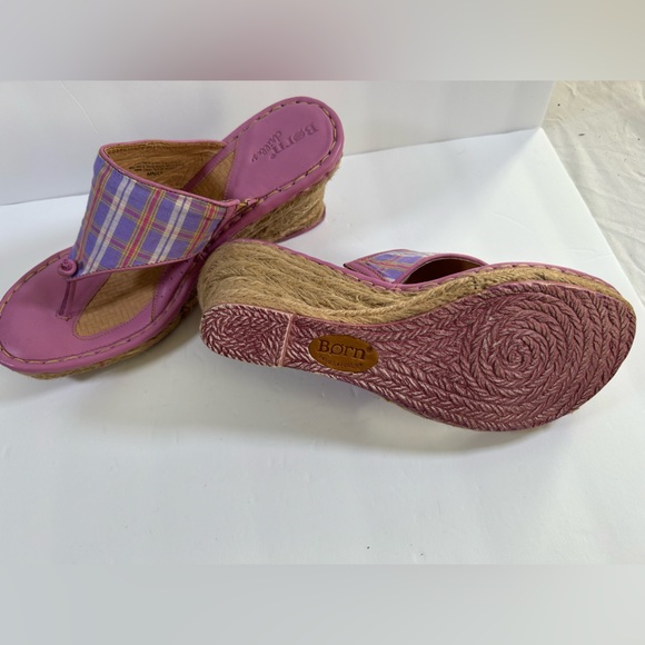 Born Women’s Drilles Lavender Plaid Thong Espadrille Wedge Sandal EU 42 US 10 - Picture 4 of 4